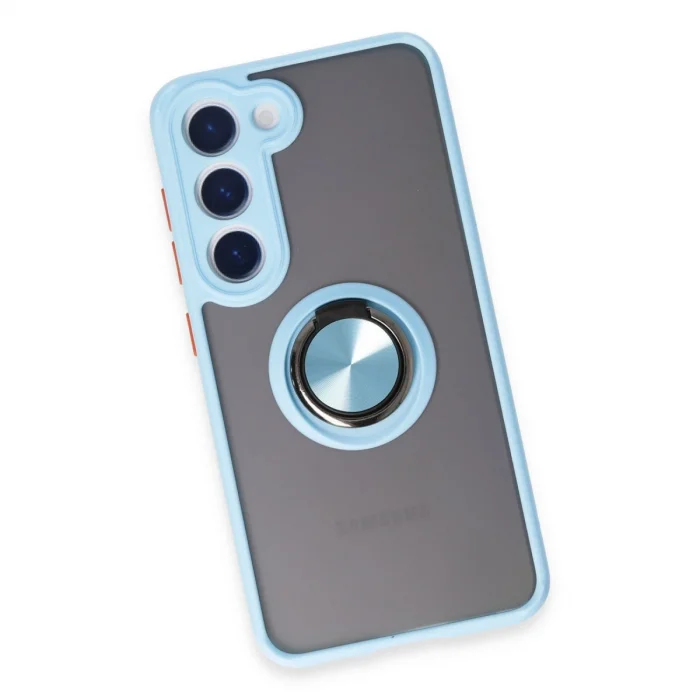 BUĞZ Samsung Galaxy S23 Kılıf Montreal Yüzüklü Silikon Kapak - Buz Mavi