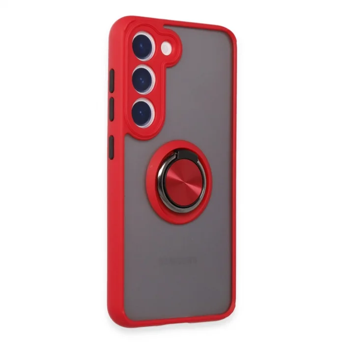 BUĞZ Samsung Galaxy S23 Kılıf Montreal Yüzüklü Silikon Kapak - Kırmızı