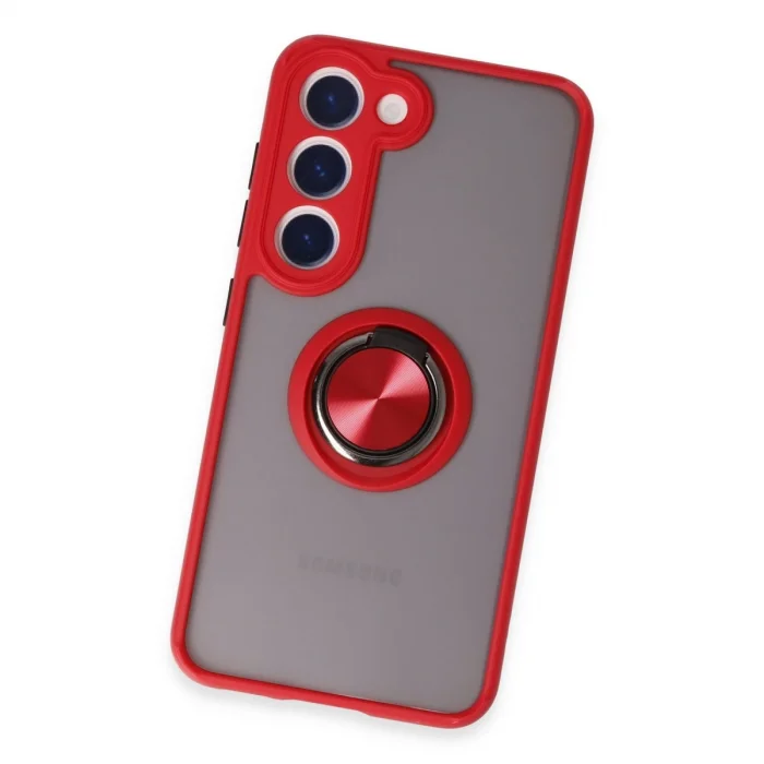 BUĞZ Samsung Galaxy S23 Kılıf Montreal Yüzüklü Silikon Kapak - Kırmızı
