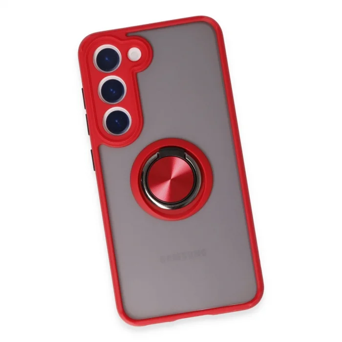 BUĞZ Samsung Galaxy S23 Kılıf Montreal Yüzüklü Silikon Kapak - Kırmızı