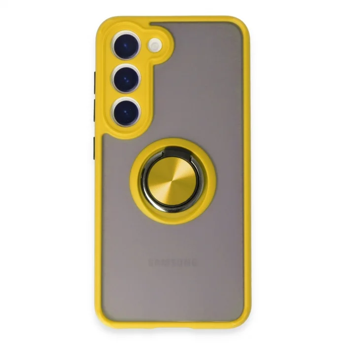 BUĞZ Samsung Galaxy S23 Kılıf Montreal Yüzüklü Silikon Kapak - Sarı
