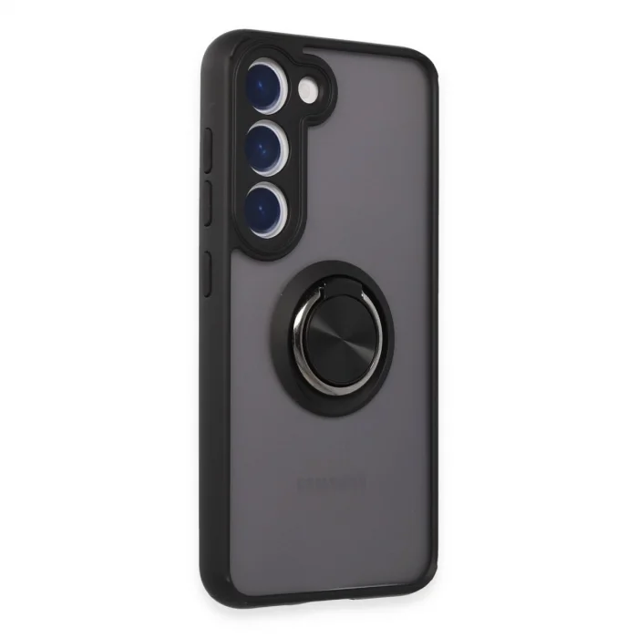 BUĞZ Samsung Galaxy S23 Kılıf Montreal Yüzüklü Silikon Kapak - Siyah