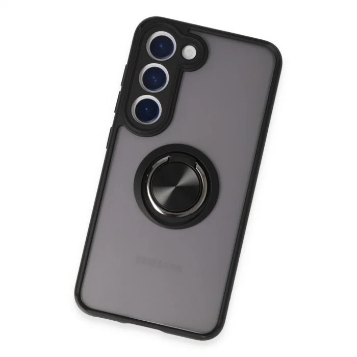 BUĞZ Samsung Galaxy S23 Kılıf Montreal Yüzüklü Silikon Kapak - Siyah