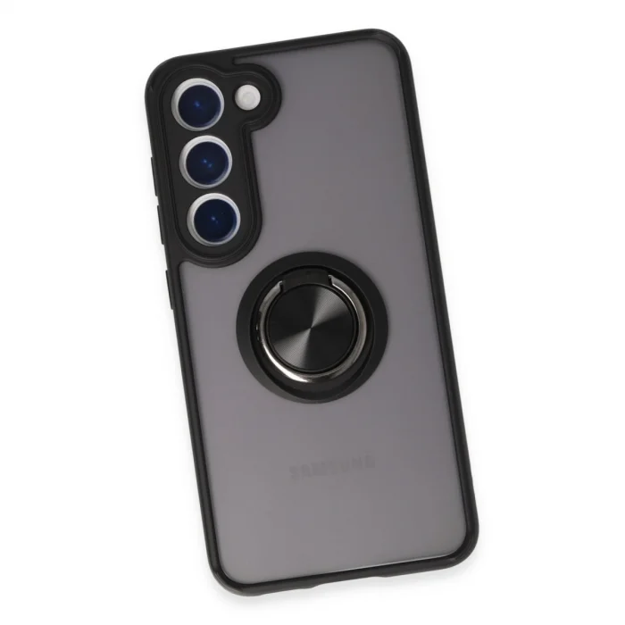 BUĞZ Samsung Galaxy S23 Kılıf Montreal Yüzüklü Silikon Kapak - Siyah