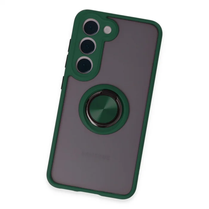 BUĞZ Samsung Galaxy S23 Kılıf Montreal Yüzüklü Silikon Kapak - Yeşil