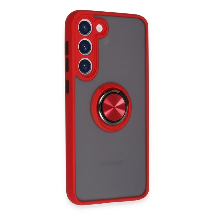 BUĞZ Samsung Galaxy S23 Plus Kılıf Montreal Yüzüklü Silikon Kapak - Kırmızı