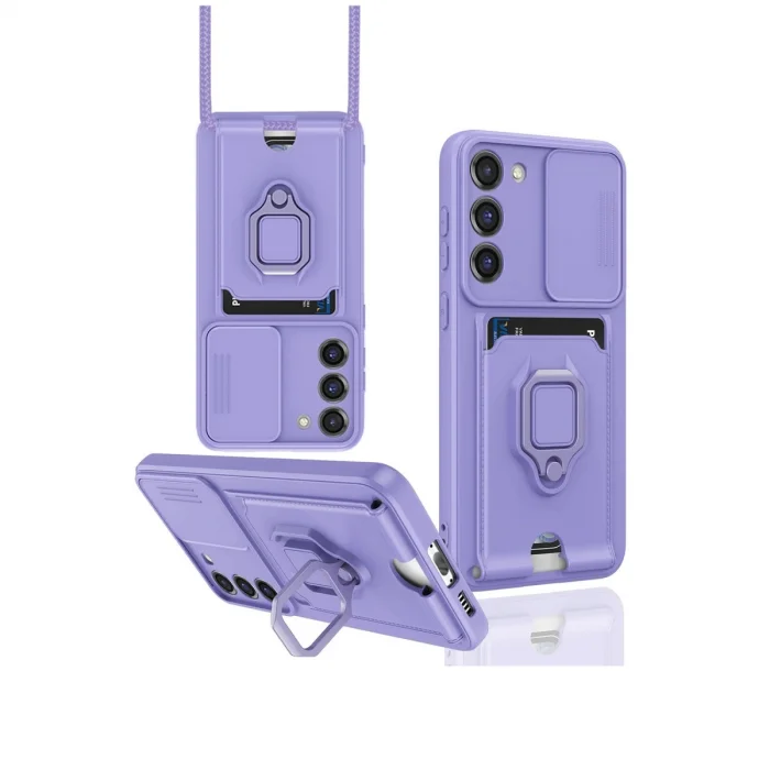 BUĞZ Samsung Galaxy S23 Plus Kılıf Zuma Kartvizitli Yüzüklü Silikon - Lila