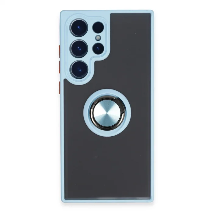BUĞZ Samsung Galaxy S23 Ultra Kılıf Montreal Yüzüklü Silikon Kapak - Buz Mavi