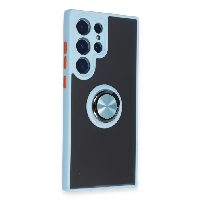 BUĞZ Samsung Galaxy S23 Ultra Kılıf Montreal Yüzüklü Silikon Kapak - Buz Mavi