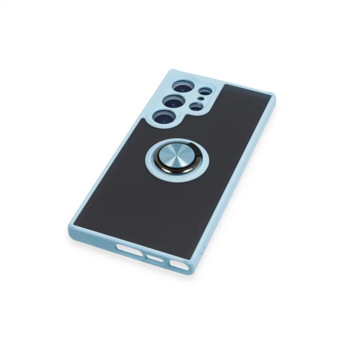 BUĞZ Samsung Galaxy S23 Ultra Kılıf Montreal Yüzüklü Silikon Kapak - Buz Mavi