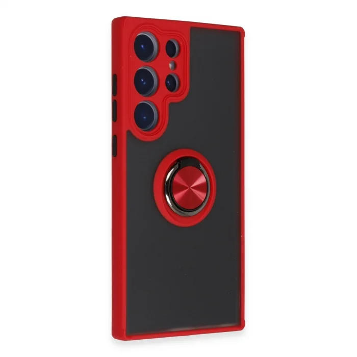 BUĞZ Samsung Galaxy S23 Ultra Kılıf Montreal Yüzüklü Silikon Kapak - Kırmızı