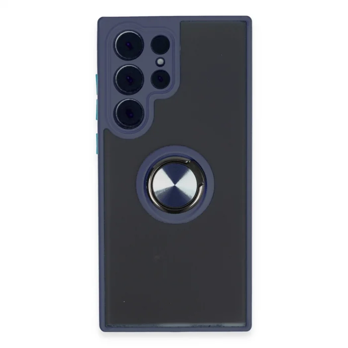 BUĞZ Samsung Galaxy S23 Ultra Kılıf Montreal Yüzüklü Silikon Kapak - Lacivert