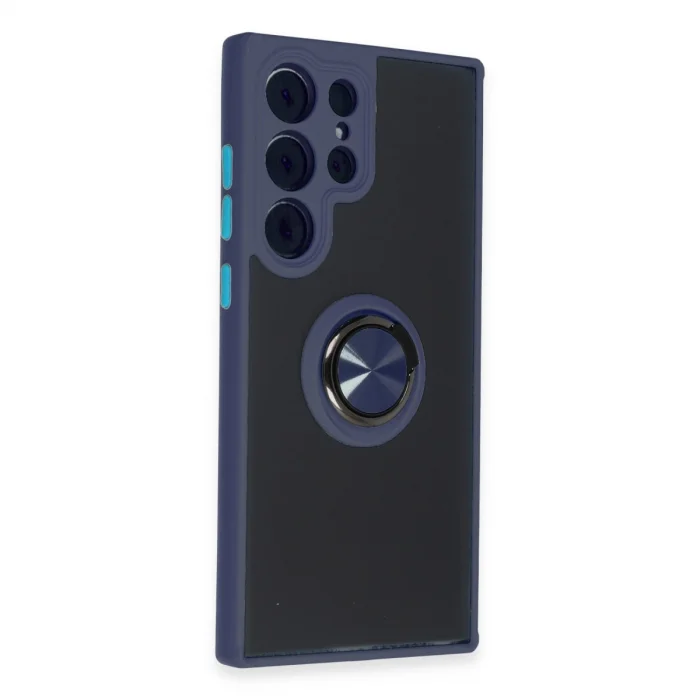BUĞZ Samsung Galaxy S23 Ultra Kılıf Montreal Yüzüklü Silikon Kapak - Lacivert