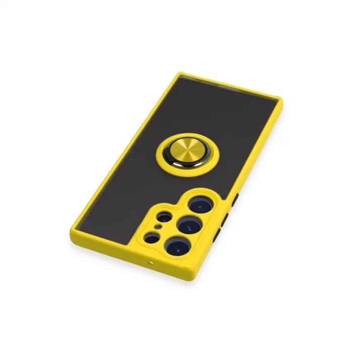 BUĞZ Samsung Galaxy S23 Ultra Kılıf Montreal Yüzüklü Silikon Kapak - Sarı