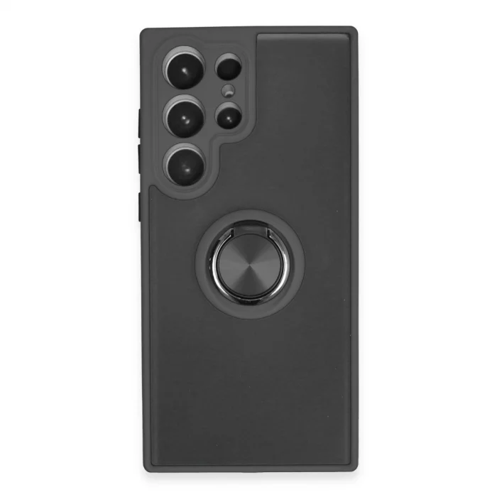 BUĞZ Samsung Galaxy S23 Ultra Kılıf Montreal Yüzüklü Silikon Kapak - Siyah