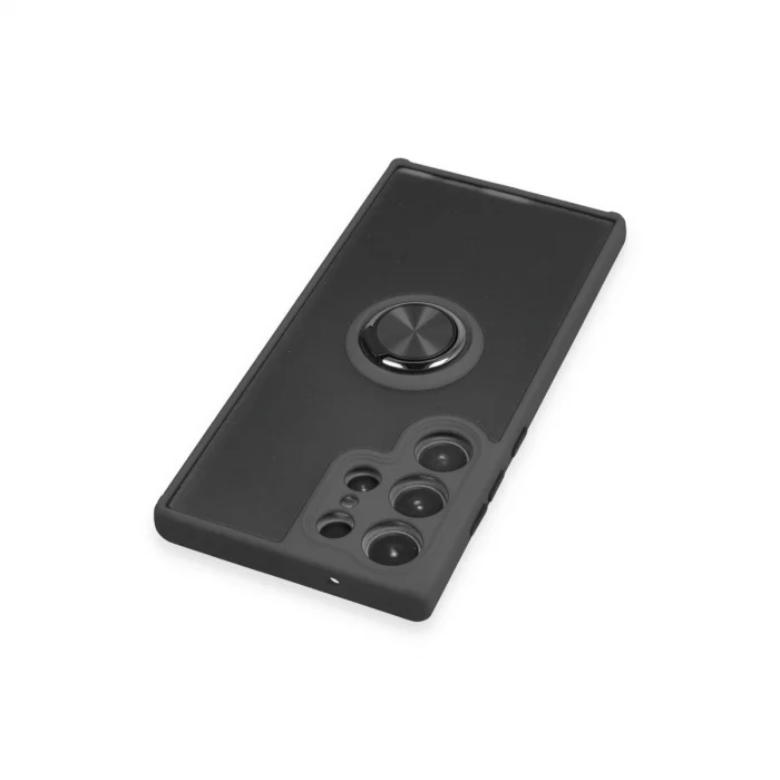 BUĞZ Samsung Galaxy S23 Ultra Kılıf Montreal Yüzüklü Silikon Kapak - Siyah