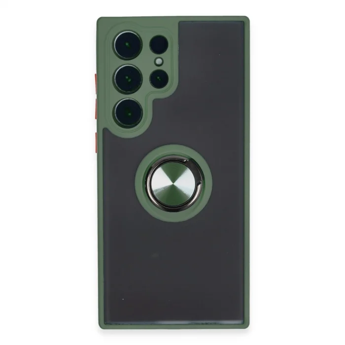 BUĞZ Samsung Galaxy S23 Ultra Kılıf Montreal Yüzüklü Silikon Kapak - Yeşil