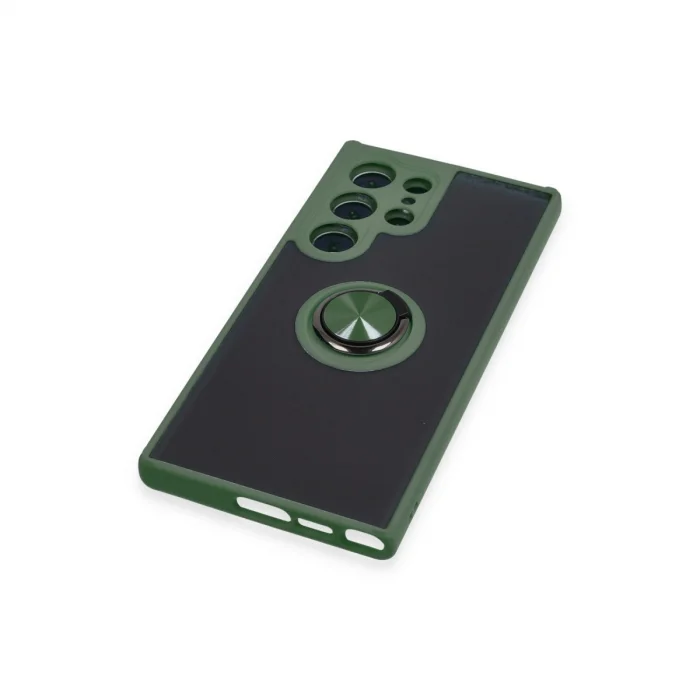 BUĞZ Samsung Galaxy S23 Ultra Kılıf Montreal Yüzüklü Silikon Kapak - Yeşil