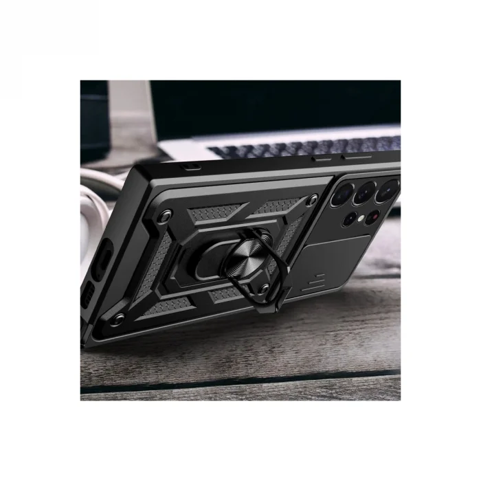 BUĞZ Samsung Galaxy S23 Ultra Kılıf Pars Lens Yüzüklü Silikon - Kırmızı