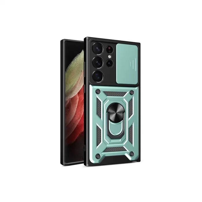 BUĞZ Samsung Galaxy S23 Ultra Kılıf Pars Lens Yüzüklü Silikon - Yeşil