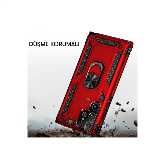 BUĞZ Samsung Galaxy S23 Ultra Kılıf Sofya Yüzüklü Silikon Kapak - Kırmızı