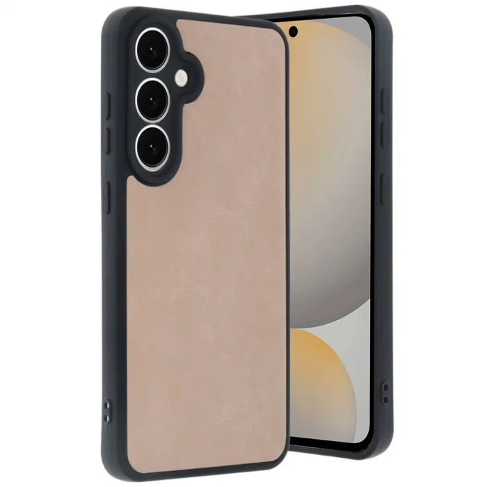 BUĞZ Samsung Galaxy S24 Fe Kılıf Aras Deri Kapak - Pudra