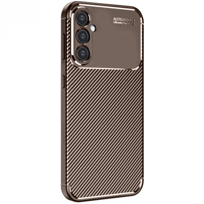 BUĞZ Samsung Galaxy S24 Fe Kılıf Auto Focus Karbon Kapak - Kahverengi