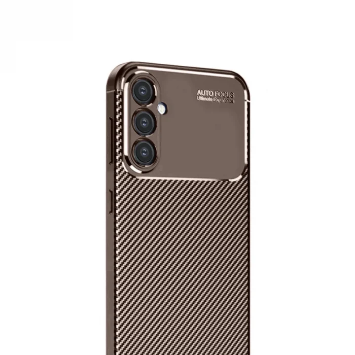 BUĞZ Samsung Galaxy S24 Fe Kılıf Auto Focus Karbon Kapak - Kahverengi
