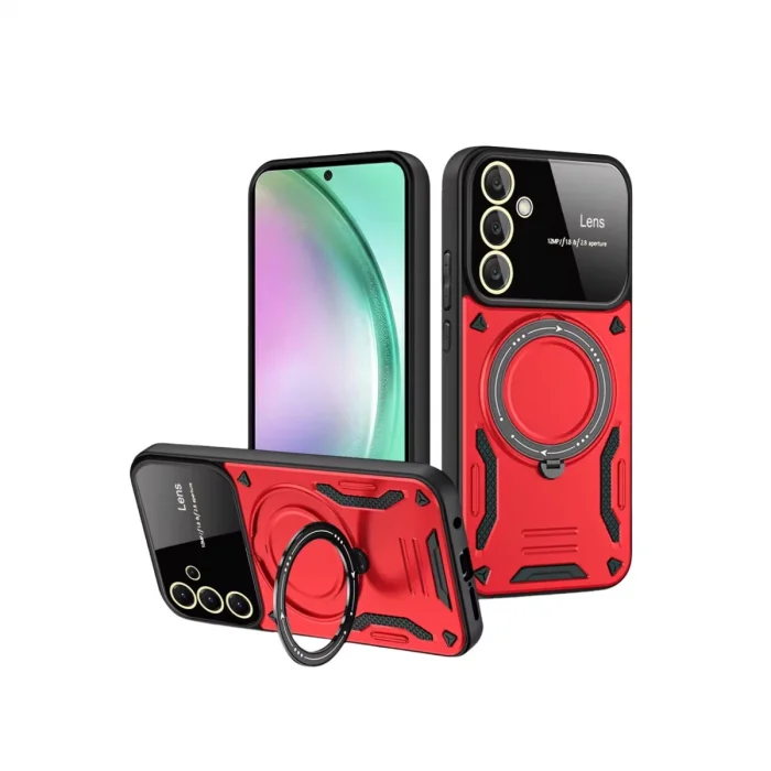 BUĞZ Samsung Galaxy S24 Fe Kılıf Joy Lens Standlı Kapak - Kırmızı