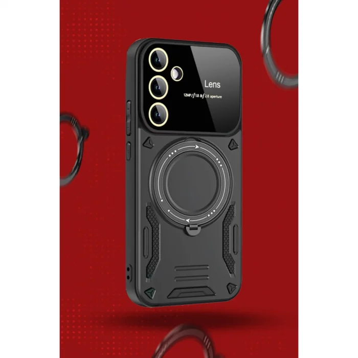 BUĞZ Samsung Galaxy S24 Fe Kılıf Joy Lens Standlı Kapak - Kırmızı