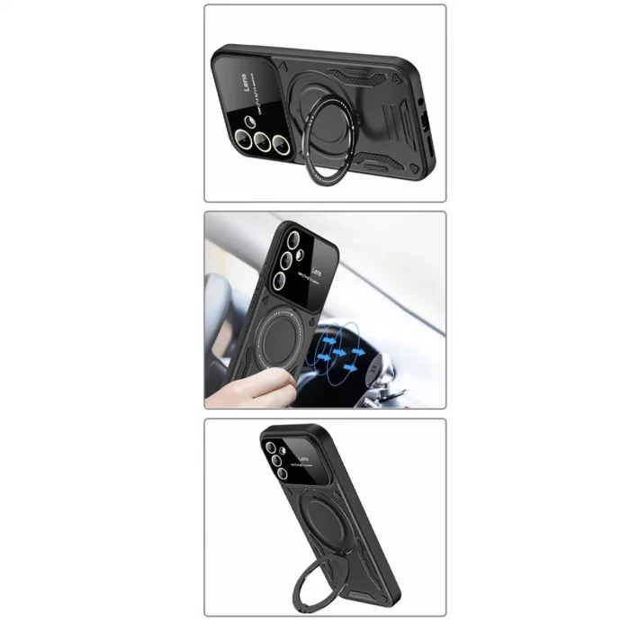 BUĞZ Samsung Galaxy S24 Fe Kılıf Joy Lens Standlı Kapak - Koyu Yeşil