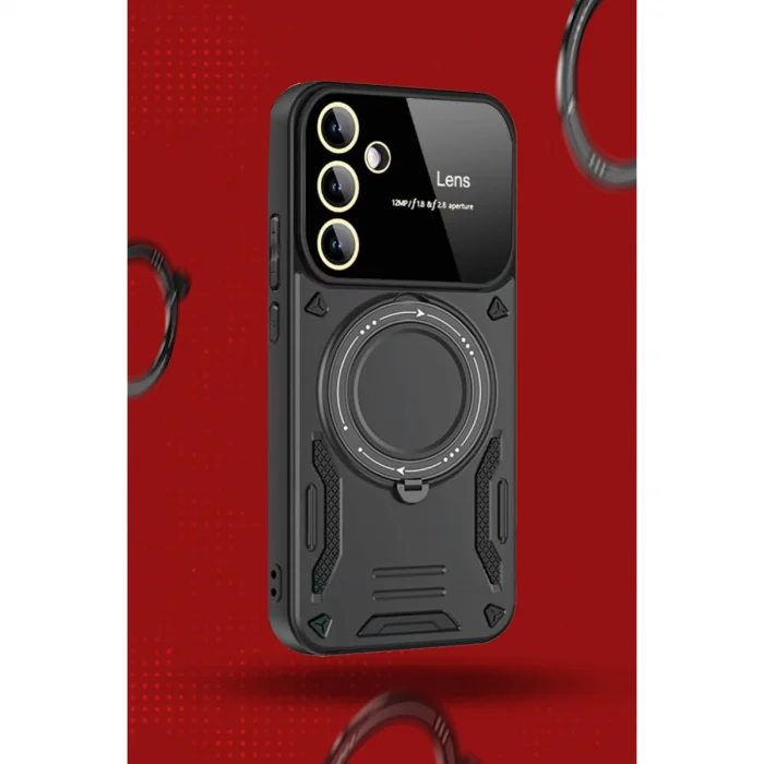 BUĞZ Samsung Galaxy S24 Fe Kılıf Joy Lens Standlı Kapak - Mor