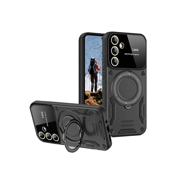 BUĞZ Samsung Galaxy S24 Fe Kılıf Joy Lens Standlı Kapak - Siyah