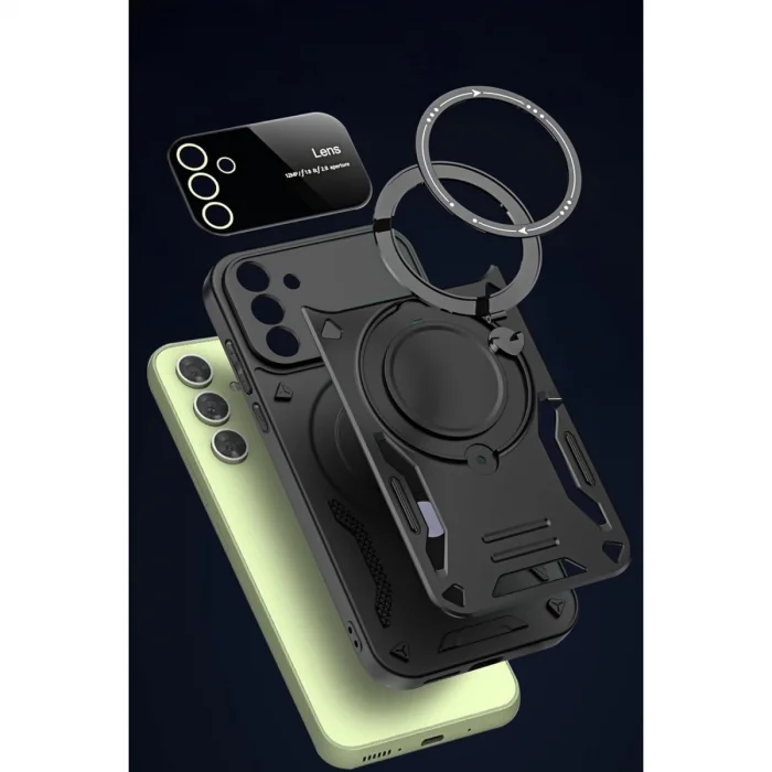 BUĞZ Samsung Galaxy S24 Fe Kılıf Joy Lens Standlı Kapak - Siyah