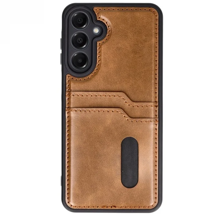 BUĞZ Samsung Galaxy S24 Fe Kılıf Sara Kartvizitli Deri Kılıf - Taba