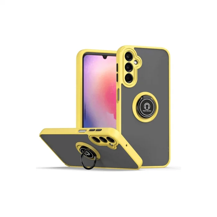 BUĞZ Samsung Galaxy S24 Kılıf Montreal Yüzüklü Silikon Kapak - Sarı