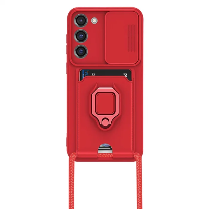 BUĞZ Samsung Galaxy S24 Plus Kılıf Zuma Kartvizitli Yüzüklü Silikon - Kırmızı