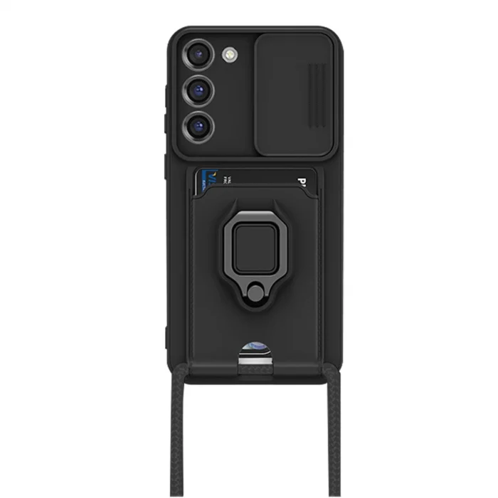 BUĞZ Samsung Galaxy S24 Plus Kılıf Zuma Kartvizitli Yüzüklü Silikon - Siyah