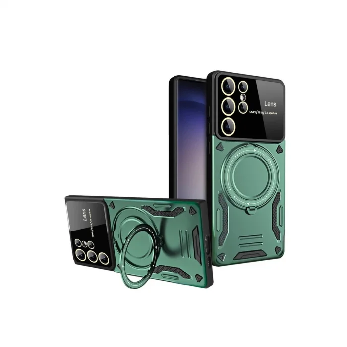 BUĞZ Samsung Galaxy S24 Ultra Kılıf Joy Lens Standlı Kapak - Koyu Yeşil