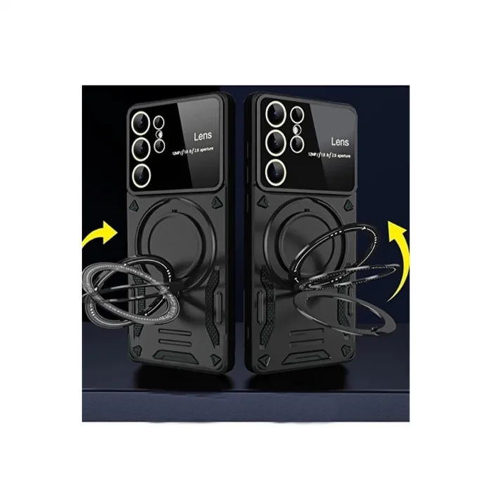 BUĞZ Samsung Galaxy S24 Ultra Kılıf Joy Lens Standlı Kapak - Koyu Yeşil