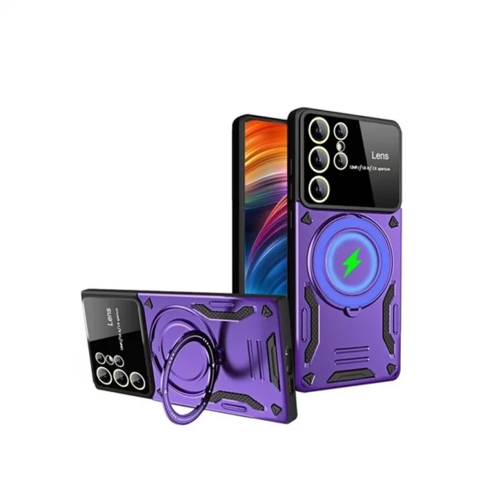BUĞZ Samsung Galaxy S24 Ultra Kılıf Joy Lens Standlı Kapak - Mor
