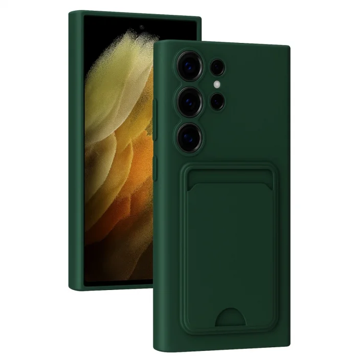 BUĞZ Samsung Galaxy S24 Ultra Kılıf Kelvin Kartvizitli Silikon - Koyu Yeşil
