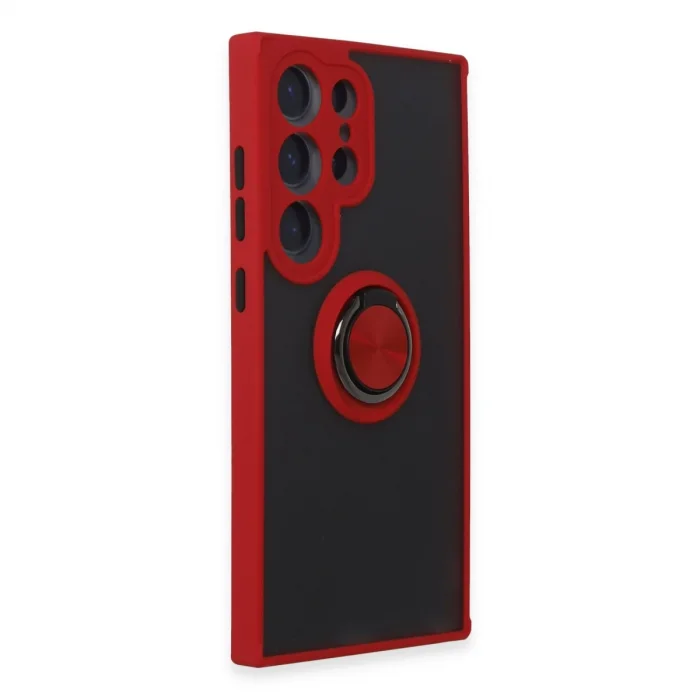 BUĞZ Samsung Galaxy S24 Ultra Kılıf Montreal Yüzüklü Silikon Kapak - Kırmızı