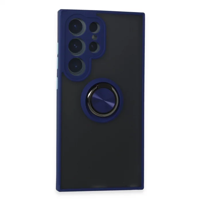 BUĞZ Samsung Galaxy S24 Ultra Kılıf Montreal Yüzüklü Silikon Kapak - Lacivert