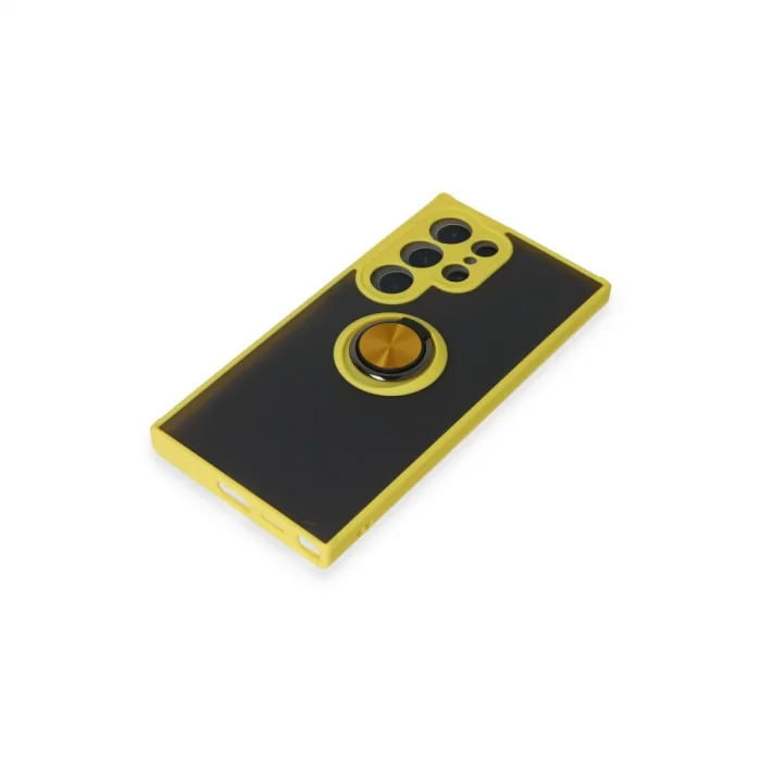 BUĞZ Samsung Galaxy S24 Ultra Kılıf Montreal Yüzüklü Silikon Kapak - Sarı