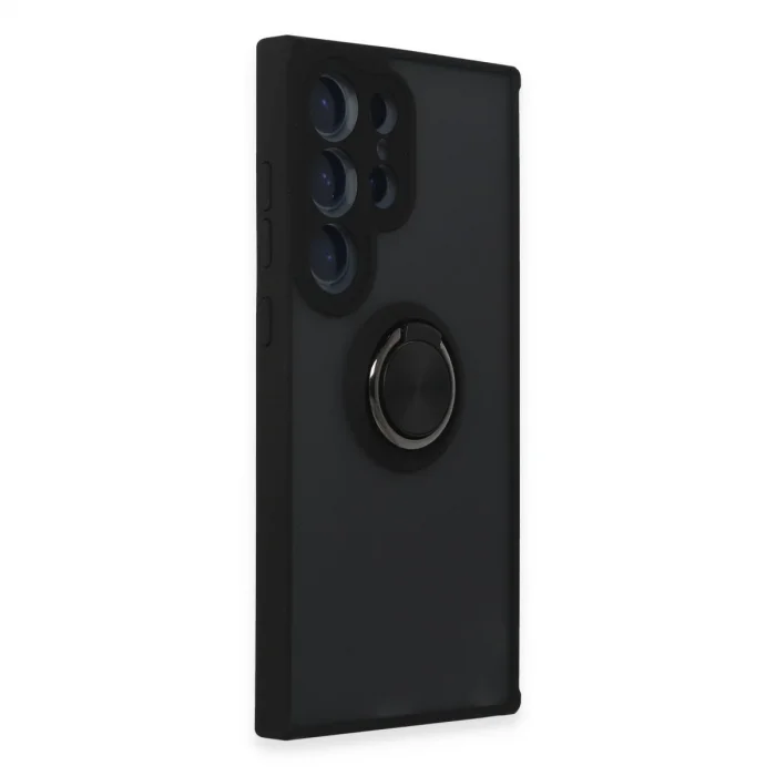 BUĞZ Samsung Galaxy S24 Ultra Kılıf Montreal Yüzüklü Silikon Kapak - Siyah