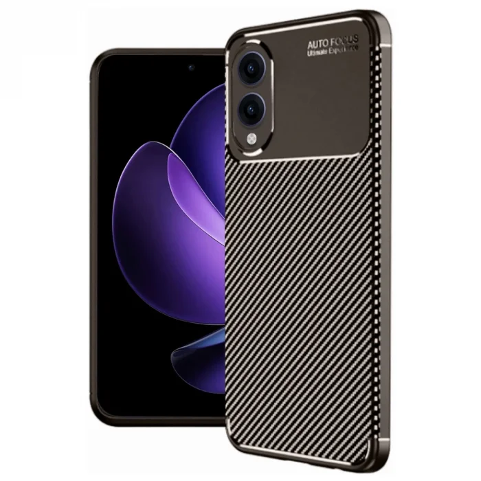 BUĞZ Samsung Galaxy S25 Edge Kılıf Auto Focus Karbon Kapak - Kahverengi