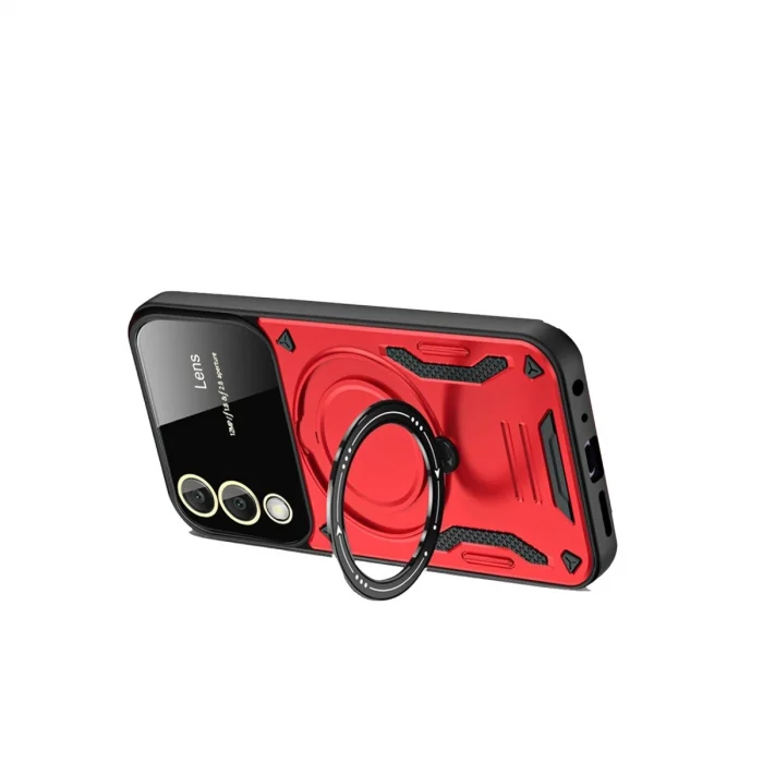 BUĞZ Samsung Galaxy S25 Edge Kılıf Joy Lens Standlı Kapak - Kırmızı