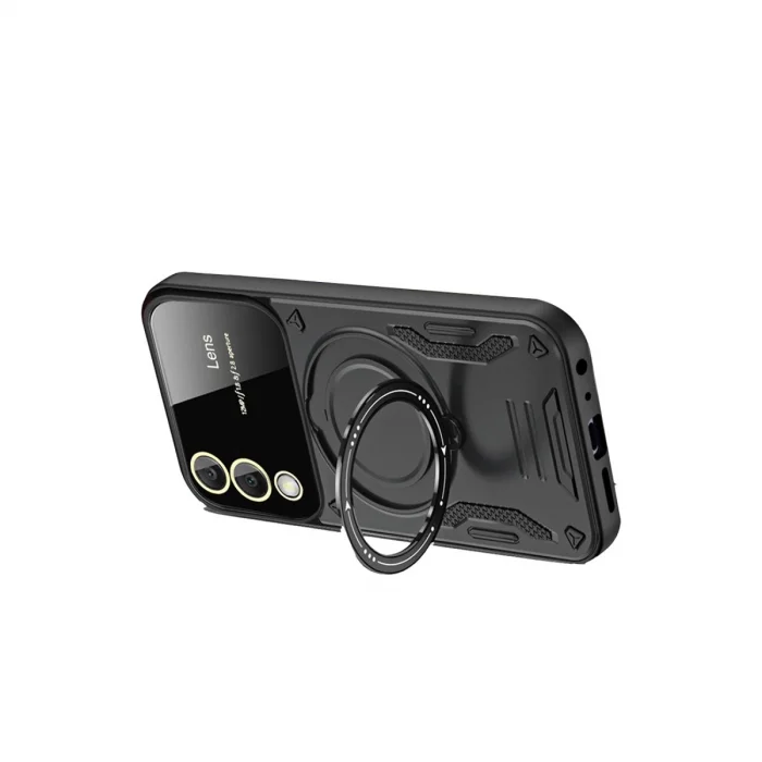 BUĞZ Samsung Galaxy S25 Edge Kılıf Joy Lens Standlı Kapak - Siyah