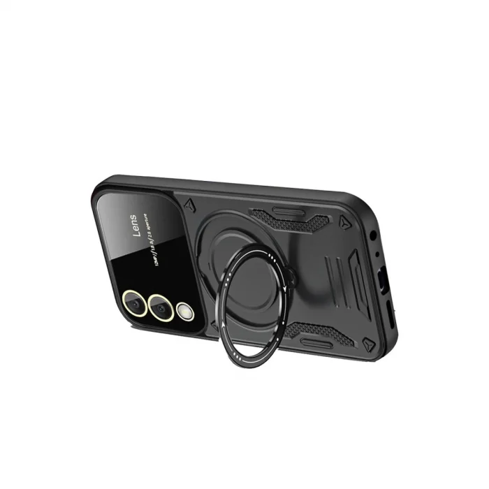 BUĞZ Samsung Galaxy S25 Edge Kılıf Joy Lens Standlı Kapak - Siyah